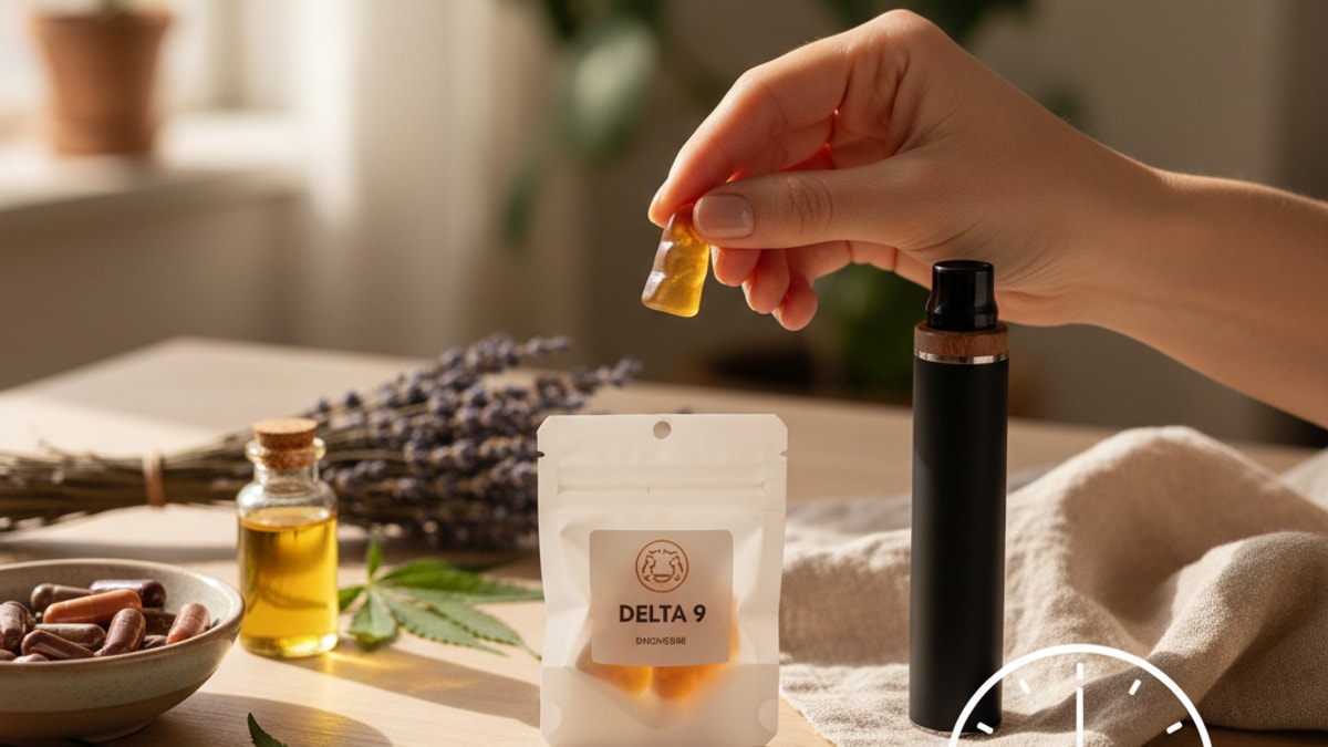 How Long For Delta 9 To Work | THC Onset Time Explained - Professional illustration