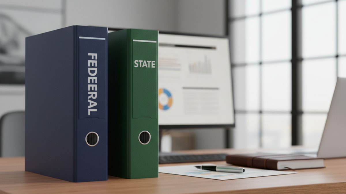 Federal Law & State Rules - Professional illustration