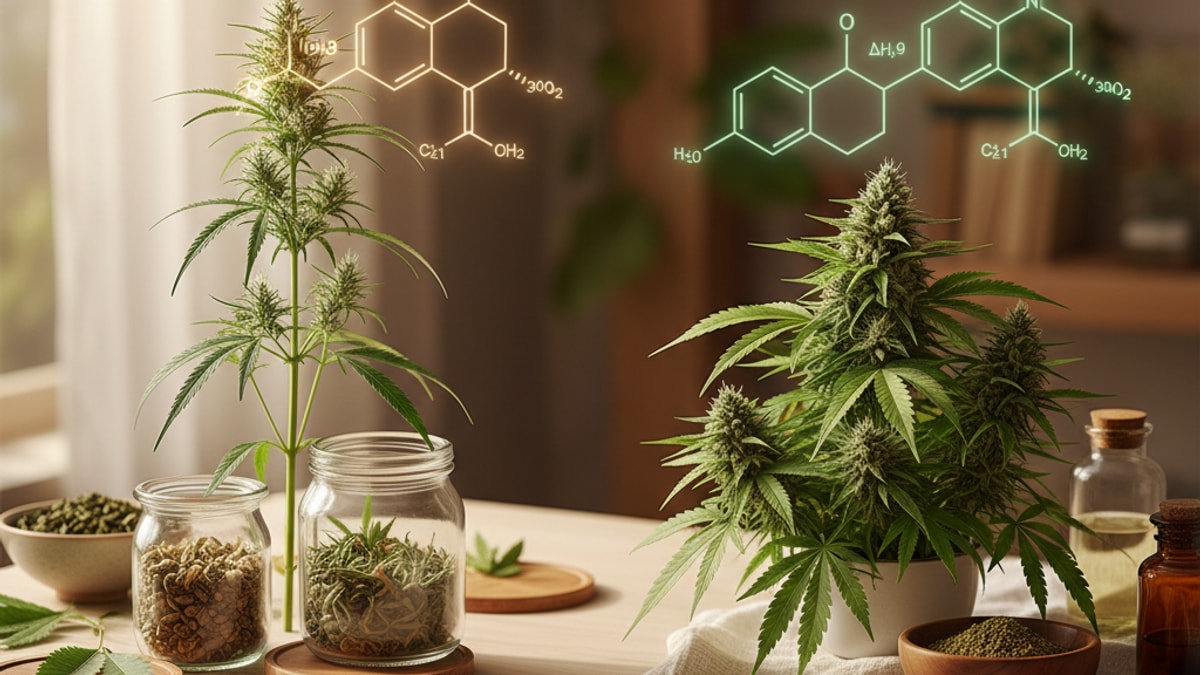 Is Delta-8 or Delta-9 Real Weed? | Hemp THC vs Marijuana Explained - Professional illustration
