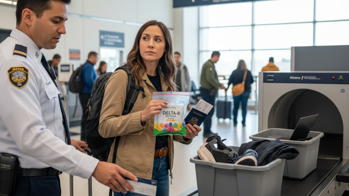 Can You Bring Delta-8 Gummies Through TSA? | Airport Rules and Federal THC Laws - Professional illustration