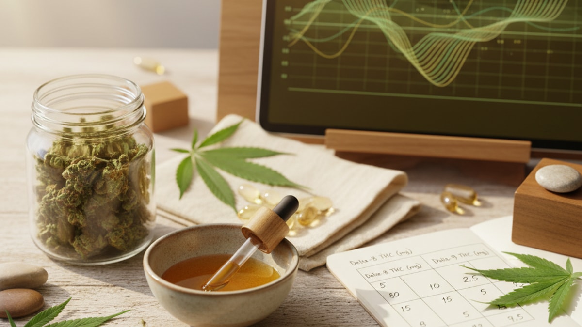 How Much Delta-8 Is Equivalent to Delta-9? | THC Potency and Dosage Chart - Professional illustration