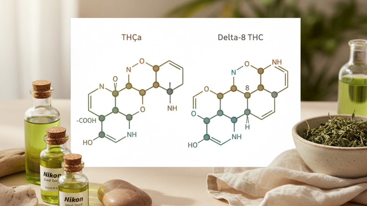 Is THC-A Delta-8? | THCa vs Delta-8 THC Differences Explained - Professional illustration