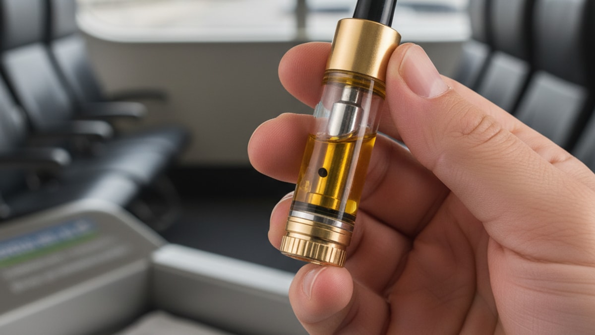 Blog Post: can i take a delta 8 cart on a plane - Professional illustration