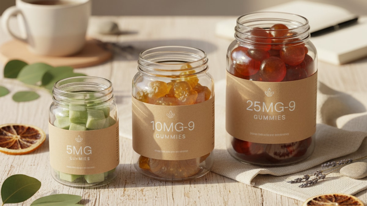 5mg vs 10mg vs 25mg delta-9 gummies - Professional illustration