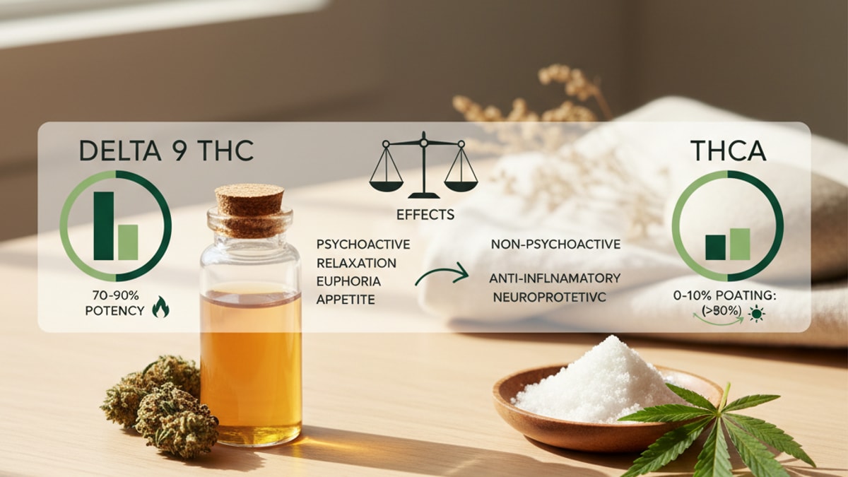 Is Delta 9 Stronger Than THCA | Potency Comparison Explained - Professional illustration